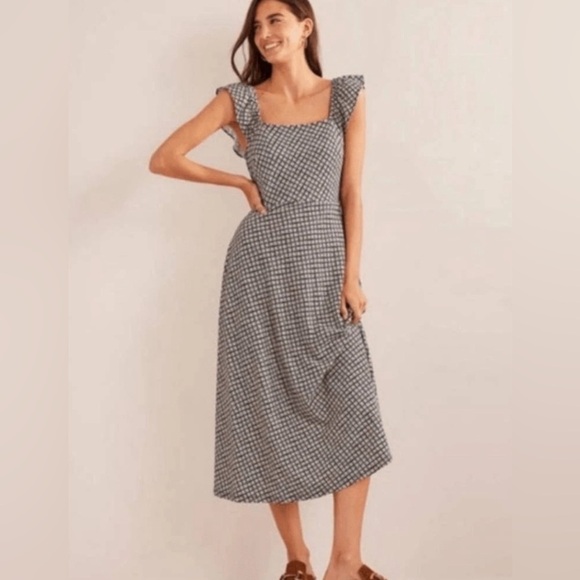 Boden Frill Detail‎ Jersey Midi Dress Sz 14 R Bloom Bud Stretch  NWOT - Picture 1 of 7